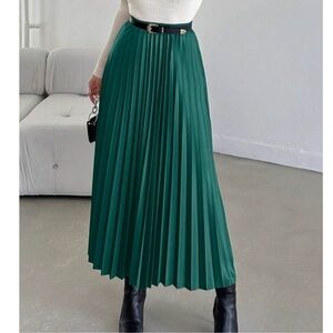 Luxe Vegan Leather Pleated Midi Skirt S M L XL